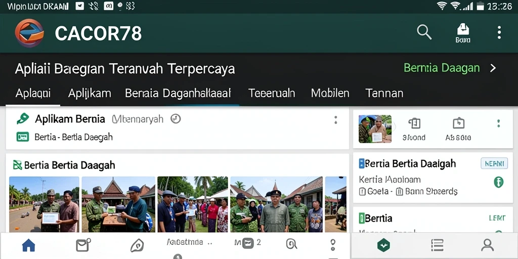 Tampilan antarmuka aplikasi CACOR78 menampilkan berita daerah secara jelas.