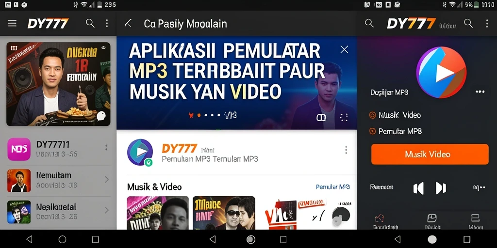 Tampilan antarmuka DY777 untuk pemutar MP3 yang intuitif dan menarik.
