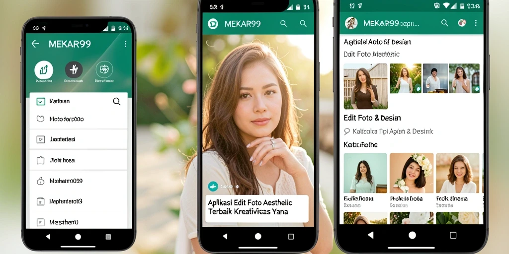 Tampilan antarmuka utama MEKAR99 yang menampilkan berbagai fitur Edit Foto Aesthetic.