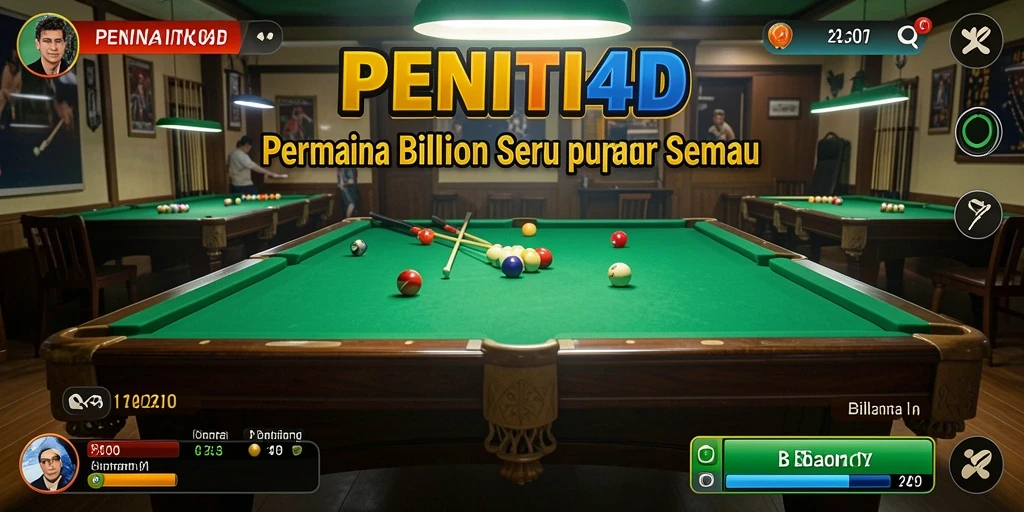 Antarmuka menarik dari permainan billiard <strong>PENITI4D</strong> yang interaktif.