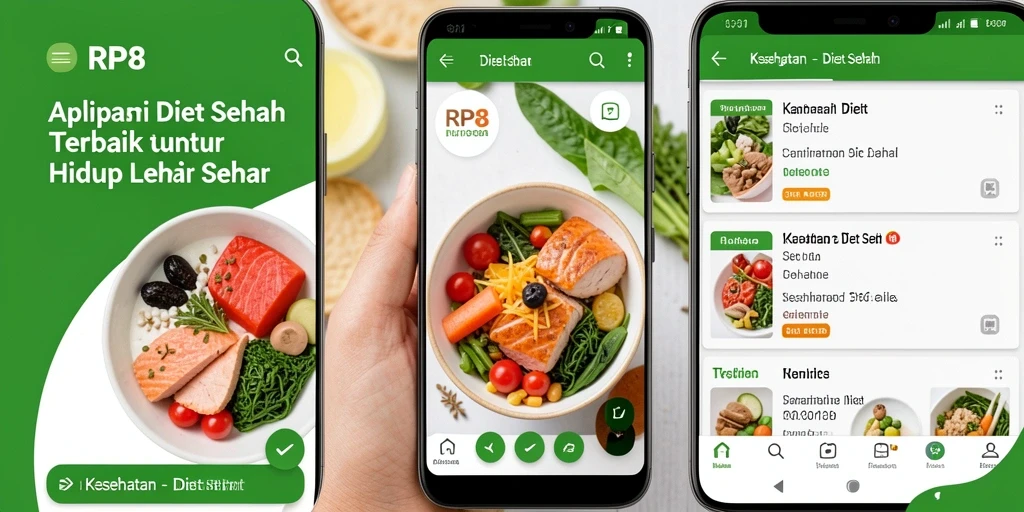 Antarmuka aplikasi RP8 menunjukkan fitur diet sehat yang intuitif.